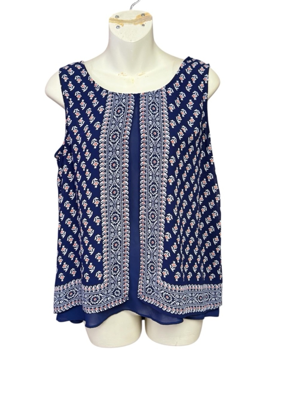 mine Navy Printed Sleeveless Tank with Border Print size medium